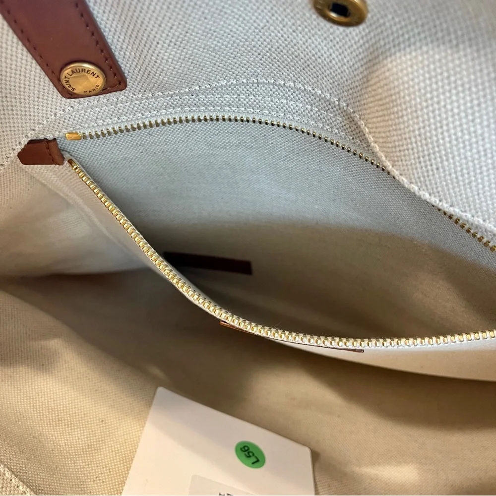 NWT Saint Laurent Universite North South Foldable Tote Bag Canvas Smooth Leather - Picture 11 of 16